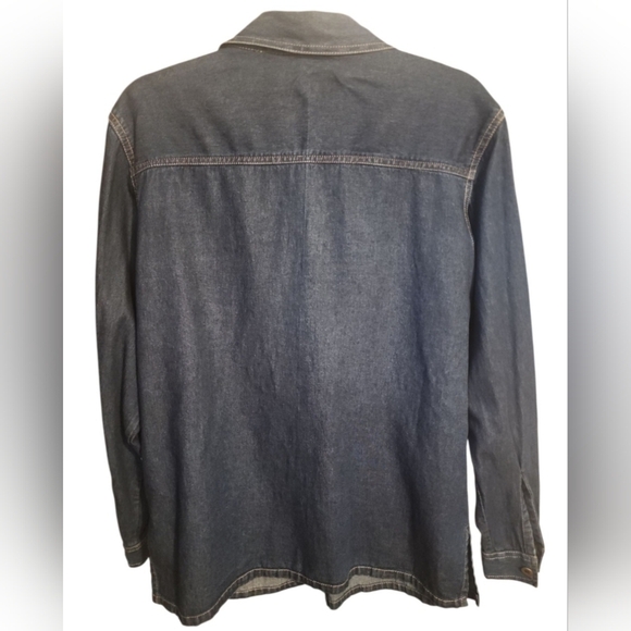 VTG Denim Christmas Shirt Med Embroidery Boho Button up Long Sleeve Cottagecore - Picture 9 of 9